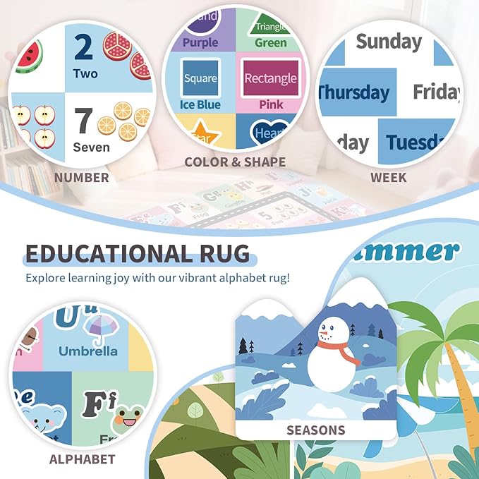 Kids ABC Rug for Playroom, Classroom Alphabet Area Carpet Playmat, Washable - Image 8