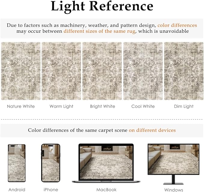 8x10 Washable Neutral Area Rug Taupe Vintage Living Room Bedroom Carpet - Image 8