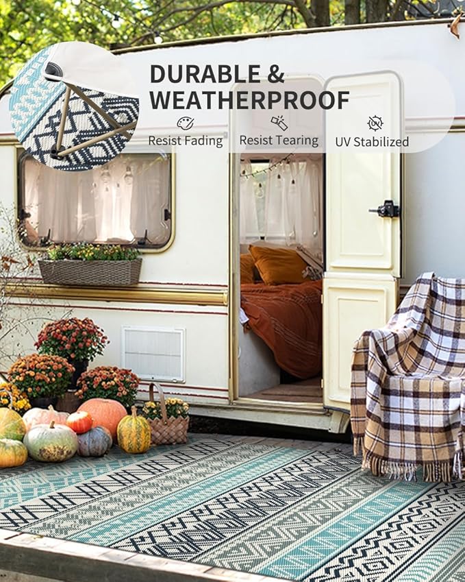 MontVoo Outdoor Rug Carpet Waterproof-Patio Rug Mat 9x12 Reversible RV Outdoor - Image 4