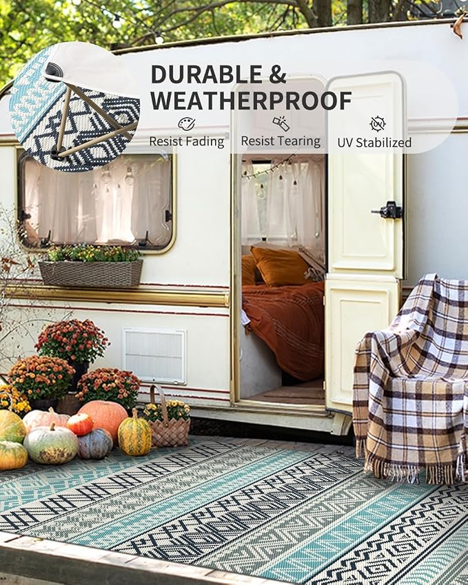 MontVoo Outdoor Rug Carpet Waterproof-Patio Rug Mat 10x14 Reversible RV Outdoor - Image 4