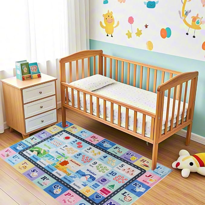 Kids ABC Rug for Playroom, Classroom Alphabet Area Carpet Playmat, Washable - Image 9