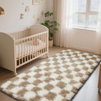 Checkered Rug for Bedroom, 2x4 Beige and White Area Rugs, Classic Checkered - Image 2