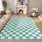 Terrug Green and White Checkered Rug by TerrugHomeDecor