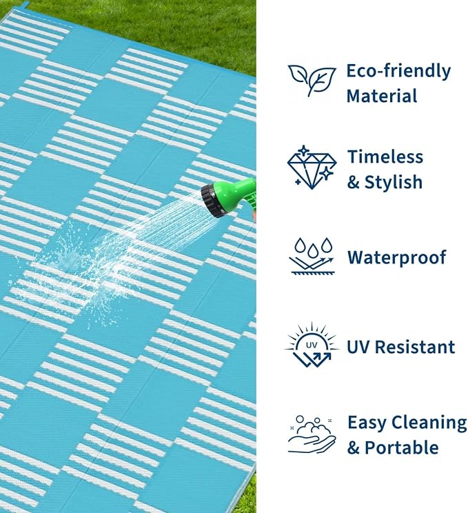 Garvee Waterproof Outdoor Rug 10x20, Checkered Foldable Plastic Straw Patio - Image 2