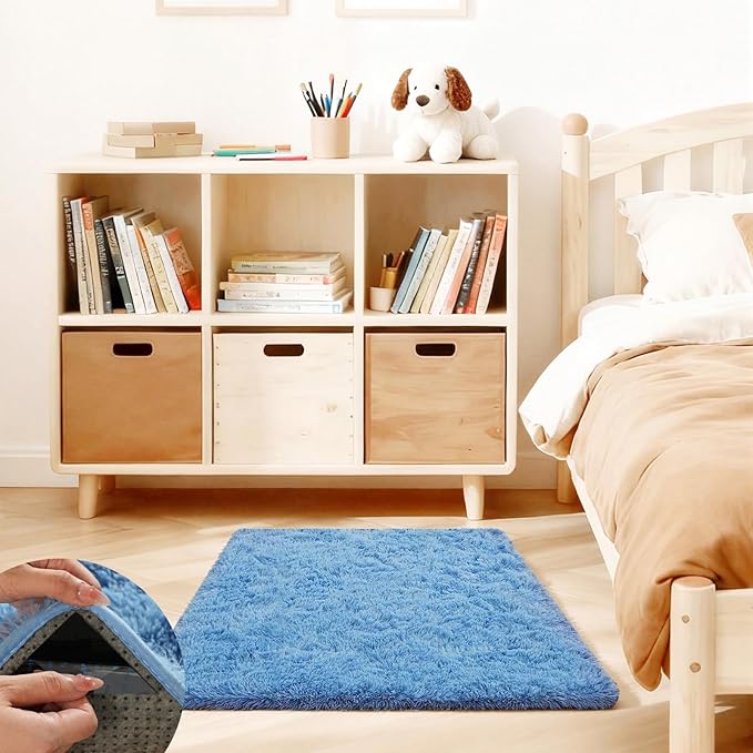 Blue Rugs for Bedroom, 2x3 Fluffy Area Rugs for Living Room, Small Fuzzy Shag by Unknown