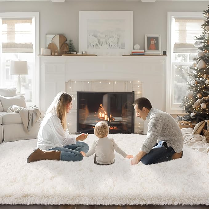 Mugorn 8x10 Area Rugs for Living Room, Large Fluffy Cream White Rugs for Bedroom - Image 2
