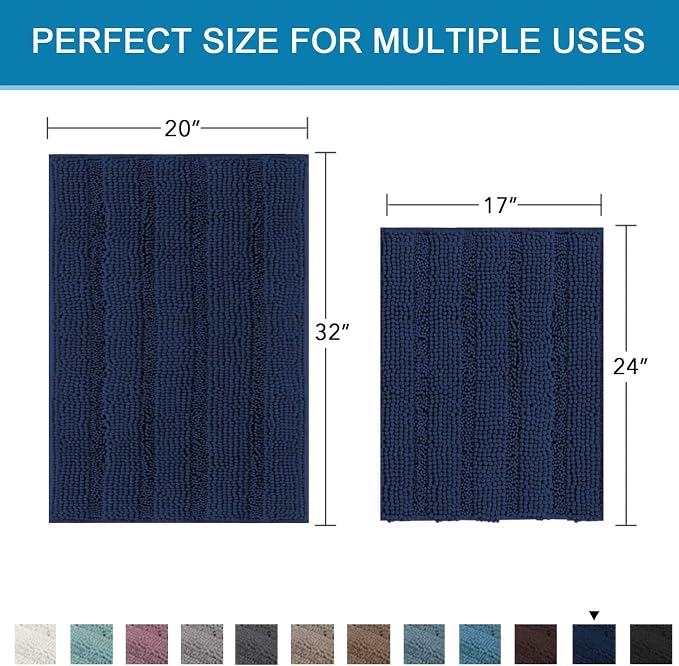 H.VERSAILTEX Navy Blue Bathroom Rugs 2 Piece, Bath Mat Set Slip-Resistant Extra - Image 2