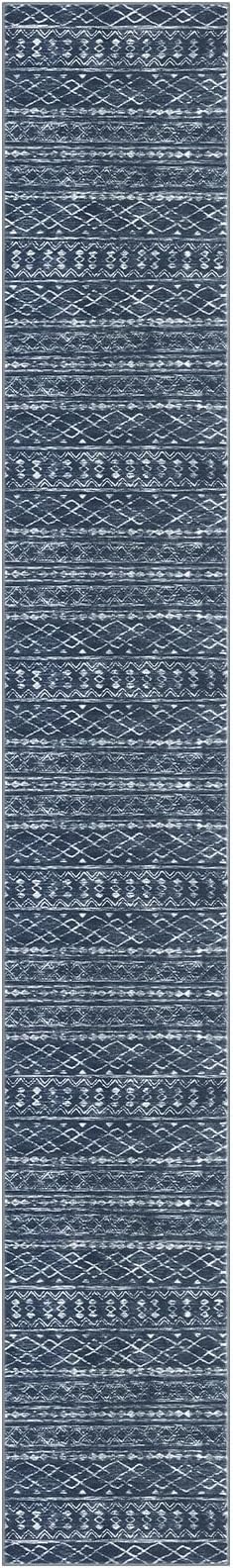 KUTA Moroccan Washable Runner Rug 2.6x18 Non-Slip Vintage Navy Blue Boho - Image 8