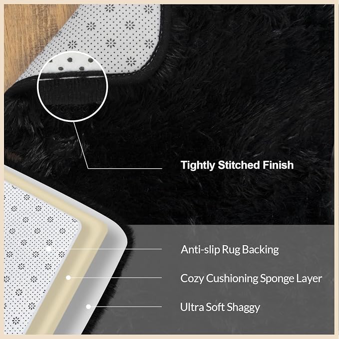 Mugorn 8x10 Area Rugs for Living Room, Large Fluffy Black Rugs for Bedroom - Image 9