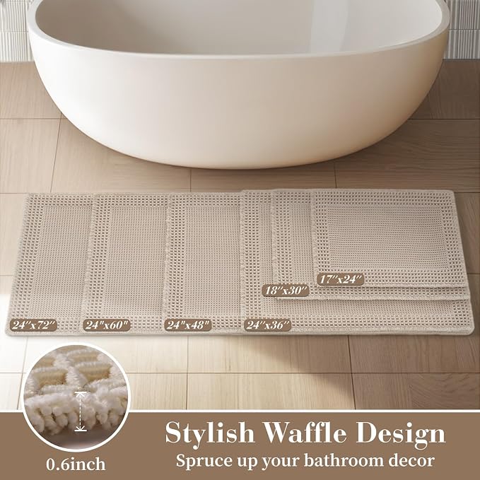 RESARE Waffle Bathroom Runner Rugs, Super Absorbent Bath Mat Non Slip Washable - Image 5