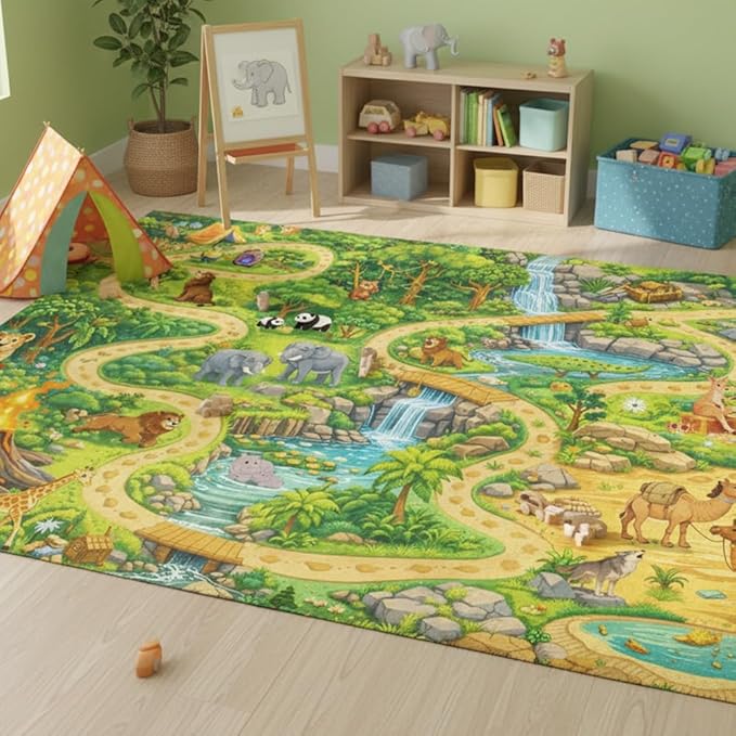 4x6ft Kids Animal Adventure Play Rug by Bildenly