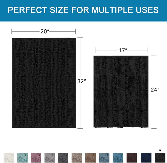 Non Slip Thick Shaggy Chenille Bathroom Rug Mat Set Extra Soft and Absorbent - Image 2