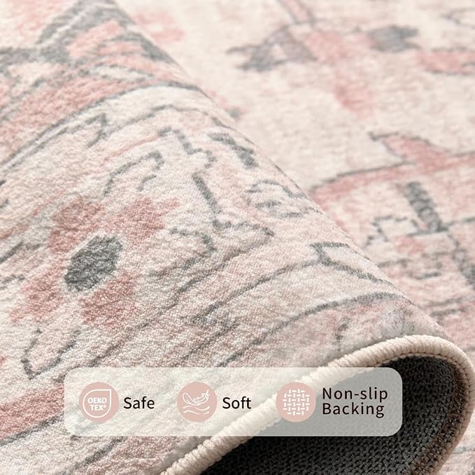 Rugxara Pink Rug for Living Room Bedroom, 5x7 Washable Area Rugs, Cute Boho - Image 7