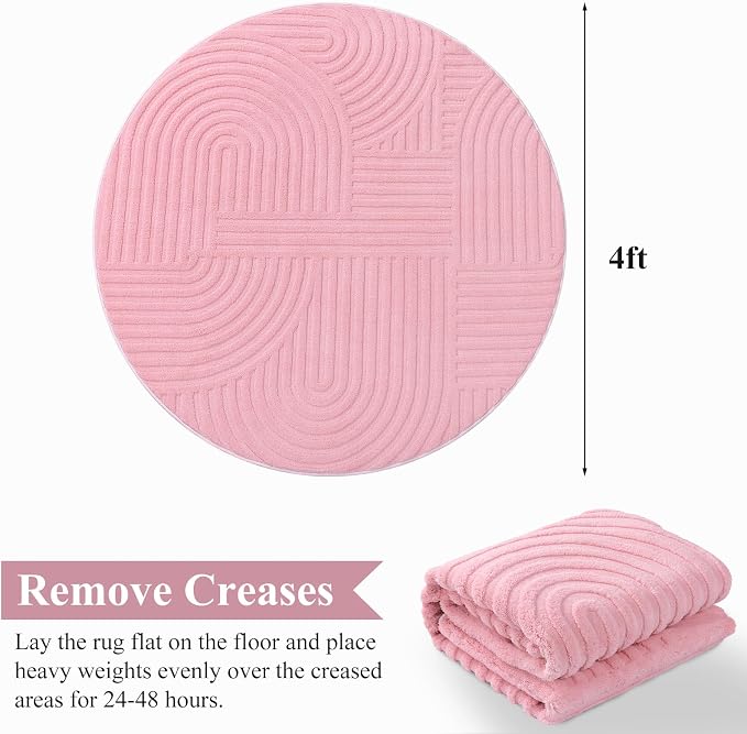 Pauwer Pink Area Rug for Girls Bedroom 4ft Soft Fluffy Non Slip Machine - Image 2