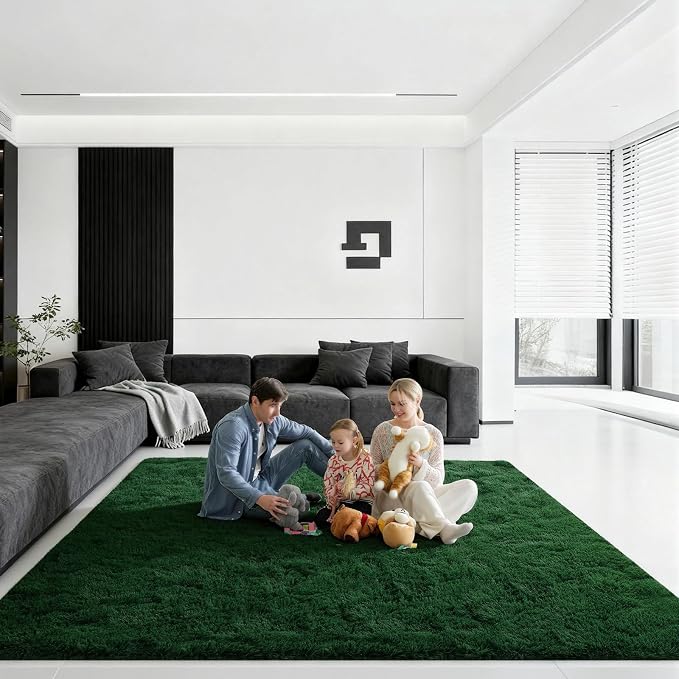 8x10 Area Rugs for Living Room, Large Fluffy Dark Green Rugs for Bedroom by Unknown