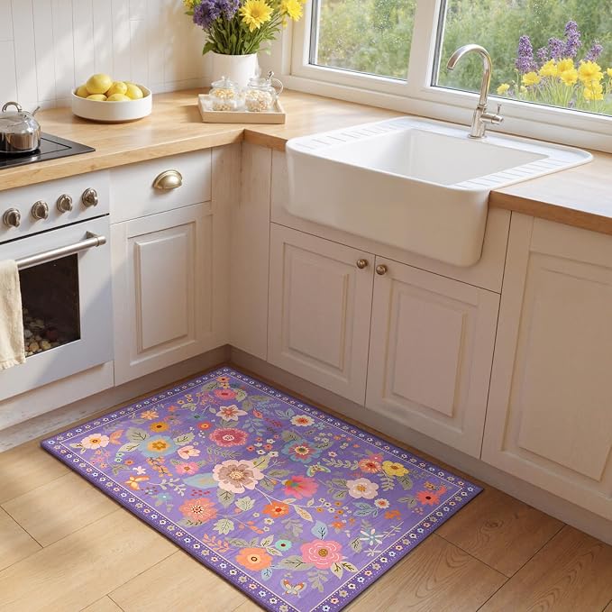 RELEANY Floral 2x3 Area Rugs Washable Print Boho Cute Carpet Non Slip Flower - Image 3