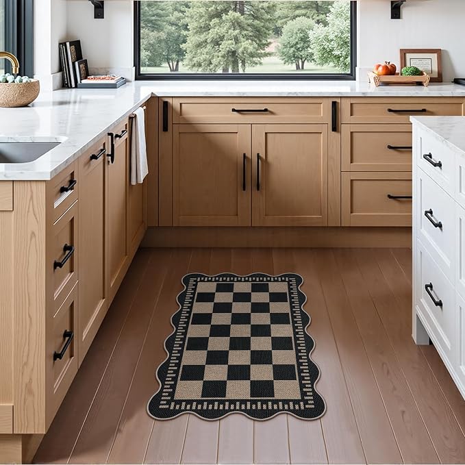 Checkered Easy Jute Entryway Rug, 2x3 Washable Non Slip Kitchen Rug, Indoor - Image 7