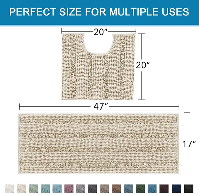 H.VERSAILTEX Bathroom Rug Sets 2 Piece Bath Mats Non Slip Thick Soft Chenille - Image 2
