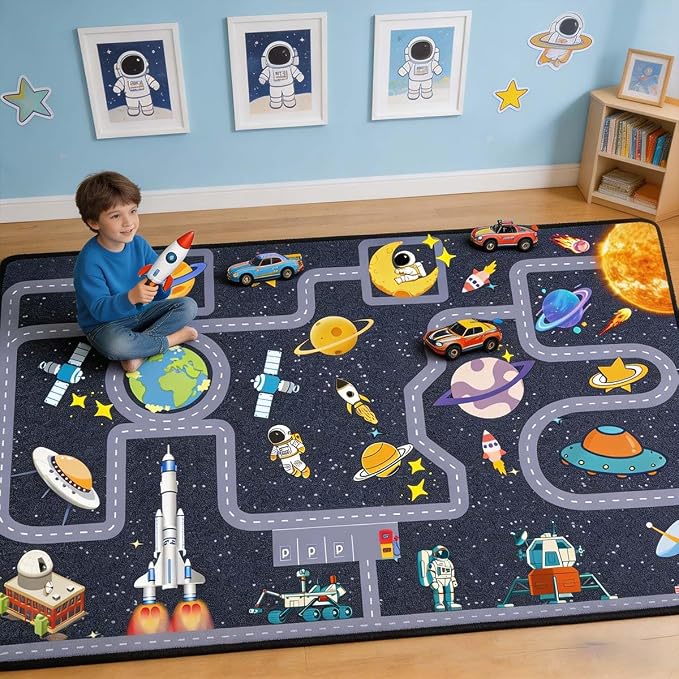Outer Space Kid Rug，Boys Car Rug - Image 4