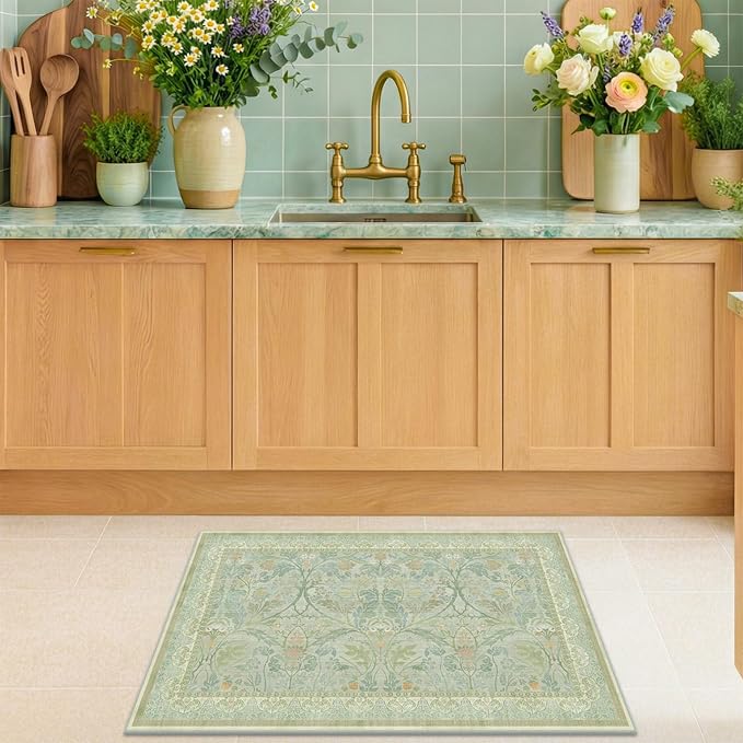 Boho Sage Green Bathroom Rugs, 2x3 Soft Washable Non Slip Small Area Rug - Image 3