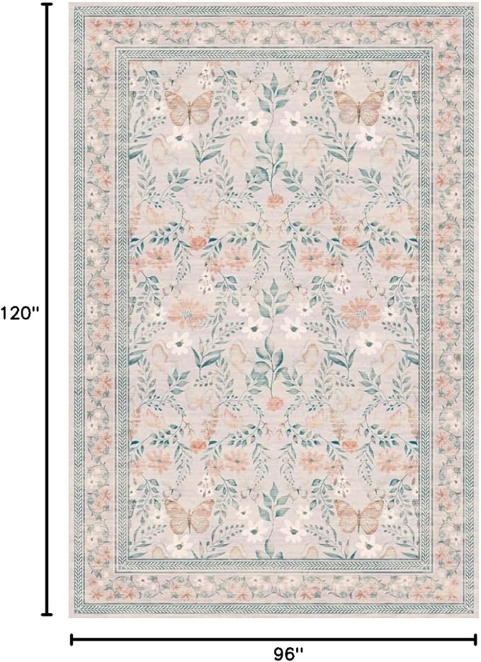 Rugxara 8x10 Pink Rugs for Bedroom Girls, Floral Washable Rug, Boho Area Rug - Image 2