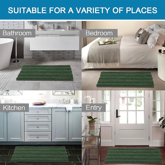 H.VERSAILTEX Bathroom Rugs Bath Mats Sets Super Absorbent Chenille Striped Bath - Image 6