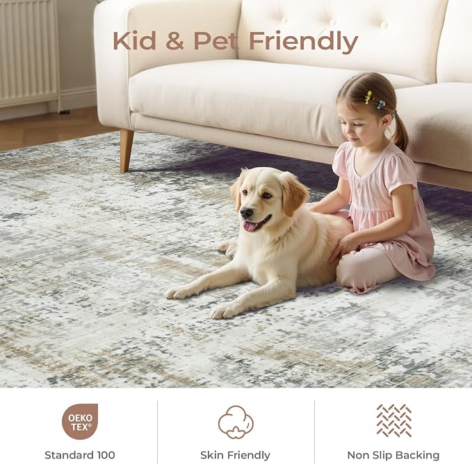 Neutral Area Rug 6x9 Washable Rugs - Image 4