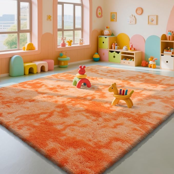 Mottling Orange Fluffy Rug Shag Area Rug, 8x10 Area Rugs by Yongyangjuxi