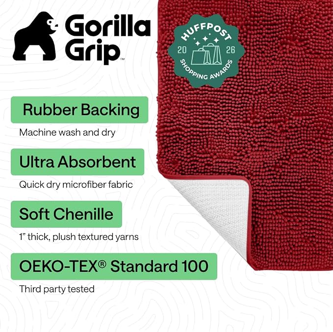 GORILLA GRIP Bath Rug Mat 30x20, Thick Soft Absorbent Chenille, Quick Dry - Image 2