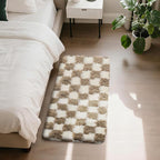 Checkered Rug for Bedroom, 2x4 Beige and White Area Rugs, Classic Checkered by Yongyangjuxi