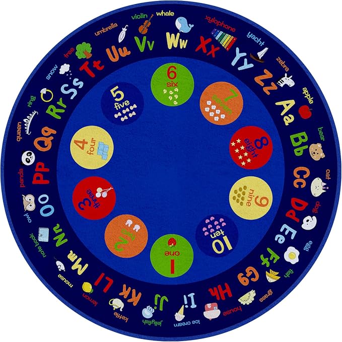 Classroom Round Rug, 6×6Ft ABC Rugs by Bodoniy