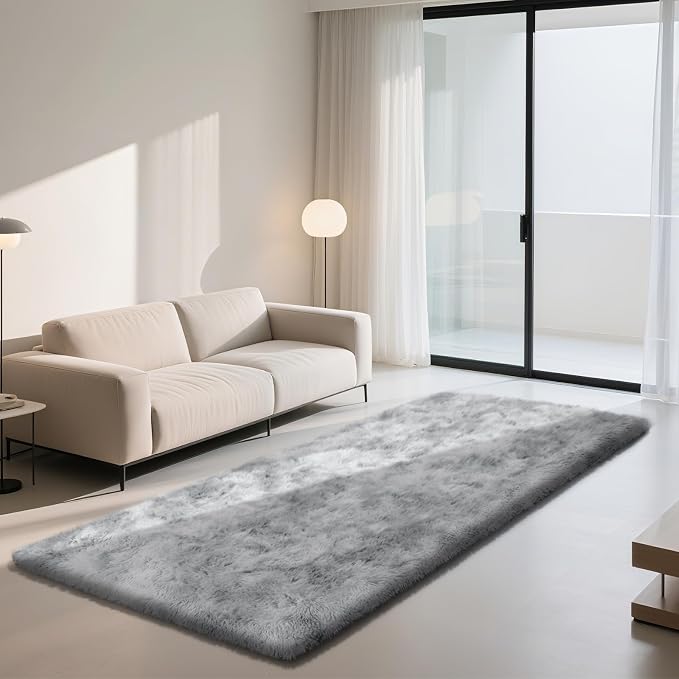 Soft Runner Rugs for Bedroom, Mottling Grey 3x7 Area Rugs Fluffy Rug Shag Area - Image 2