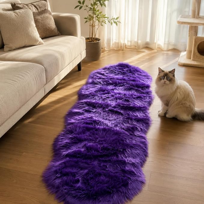 EasyJoy Faux Sheepskin Rug, Fluffy Faux Fur Rug, Ultra Soft Shag Area Rug - Image 4