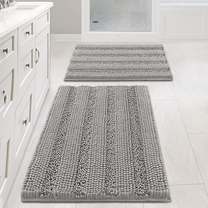Non Slip Thick Shaggy Chenille Bathroom Rug Mat Set Extra Soft and Absorbent by HVERSAILTEX