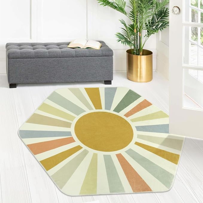 STARUIA Boho Washable Rug for Kids Play Room, Ultra Soft Non-Slip Sunshine - Image 5