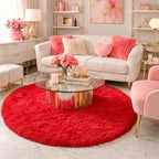 Amdrebio Red Round Rug 5Ft for Boys Bedroom, Fluffy Fuzzy Circle Area Rugs for - Image 3