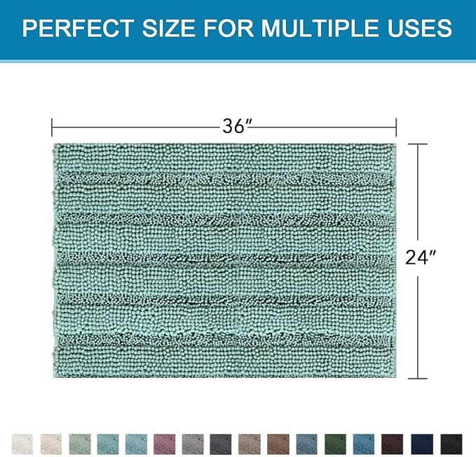 H.VERSAILTEX Bath Mats for Bathroom Non Slip Extra Thick Chenille Striped Bath - Image 2