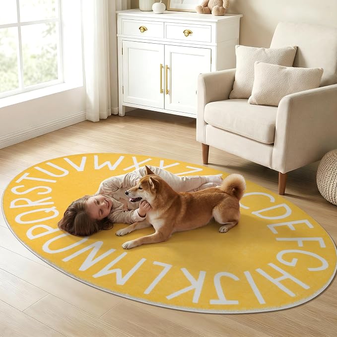 Topotdor Oval Kids Play Rug Alphabet Nursery Area Rug Extra Large Soft Crawling - Image 8