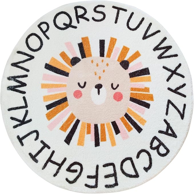 Poowe ABC Lion Kids Room Rug, 31.5" Round Washable Area Rugs - Image 2