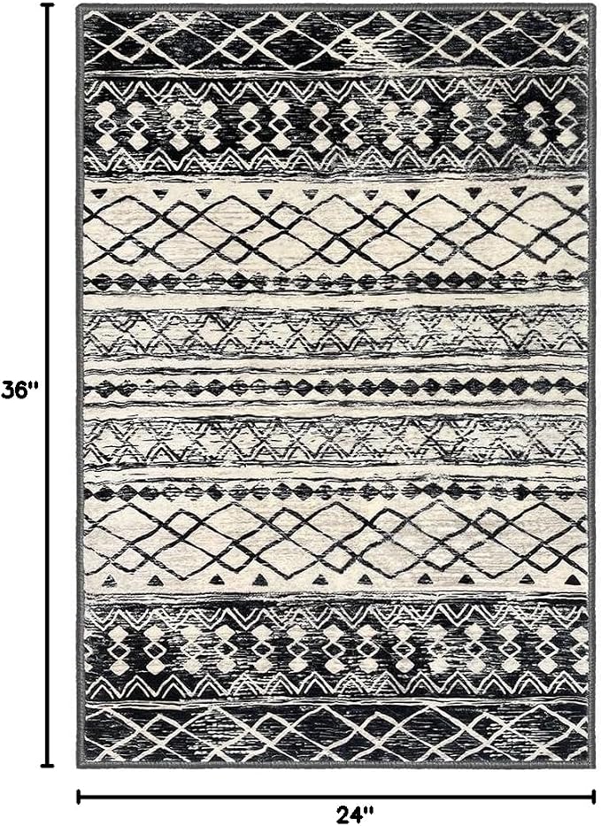 KUTA Moroccan Area Rugs 2x3, Ultra Soft Print Vintage Geometric Low-Pile Floor - Image 2