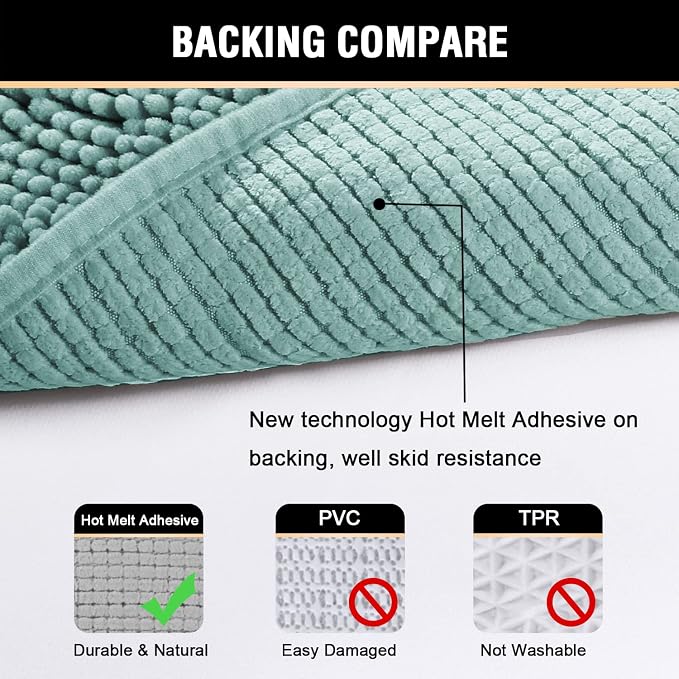 H.VERSAILTEX Bath Mat Bathroom Non Slip Extra Thick Chenille Rug 17" x 24" - Image 6