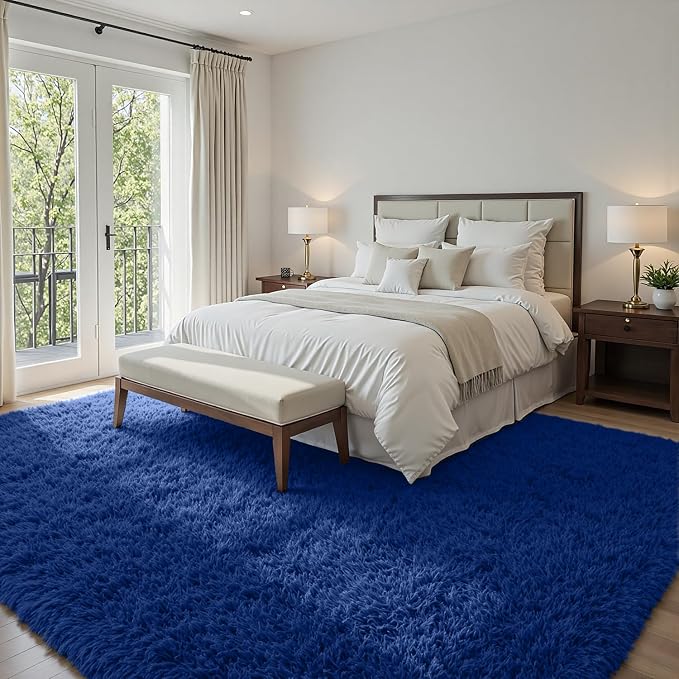 4x6 Area Rugs for Living Room Rug: Soft Fluffy Shag Blue Rugs for Bedroom - Image 3