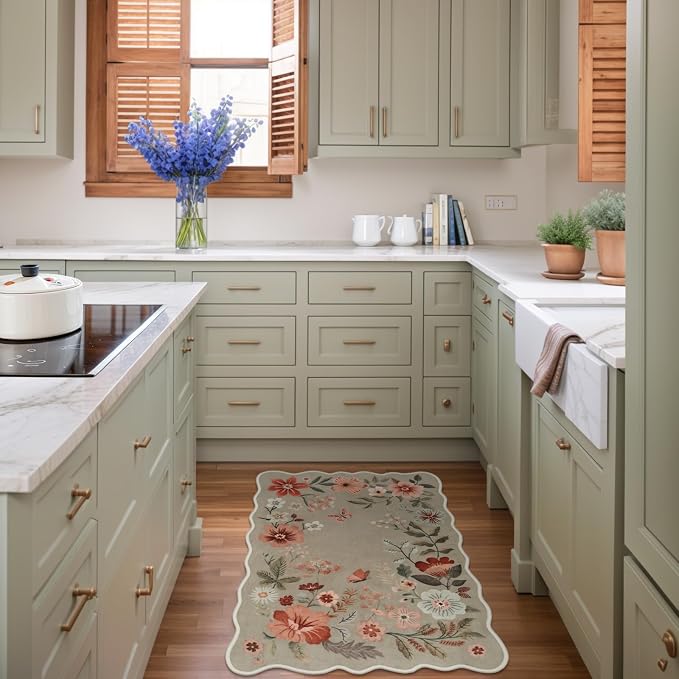 Lahome Floral Washable Kitchen Rug, Ultra-Thin Fall Door Mat, Indoor Entrance - Image 2