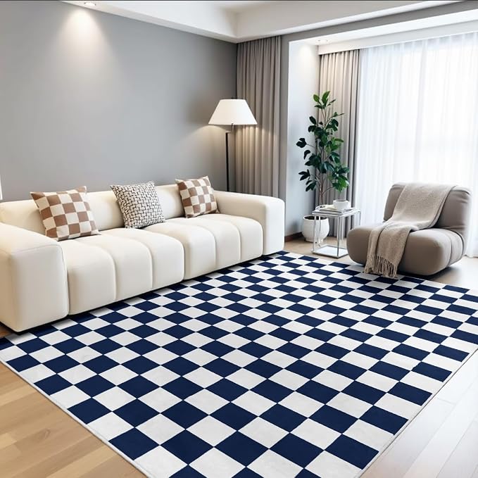 Terrug Navy and White Checkered Rug by TerrugHomeDecor