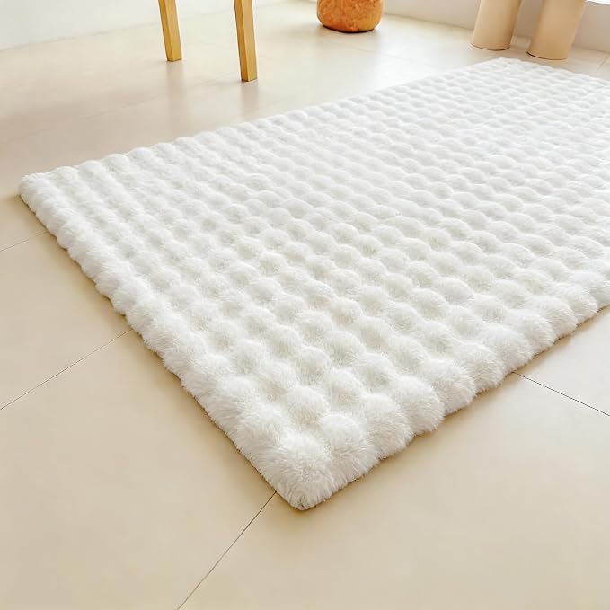 White Rabbit Plush Rug 2'x3', Fluffy Faux Fur Shaggy Area Rug - Image 2
