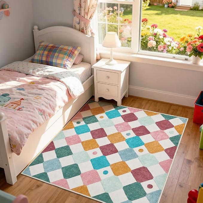 jinchan Macy Area Rug for Kids Room 5'x5' Square Rug Modern Colorful Nursery - Image 7