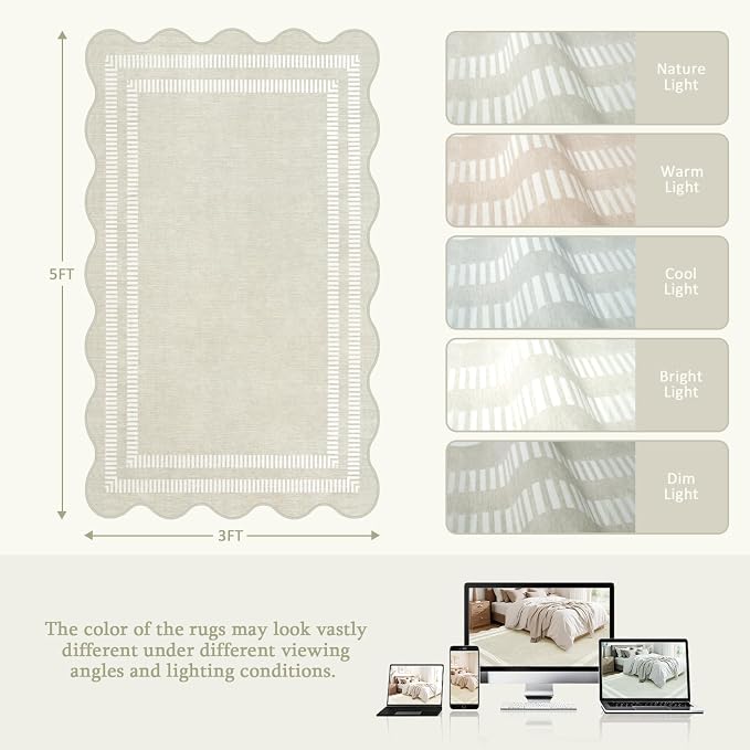 Washable 3x5 Indoor Entryway Rug, Neutral Beige Soft Non Slip Rugs Stain - Image 2