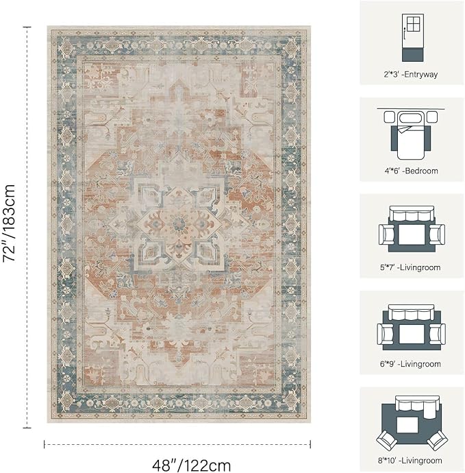 Rugxara 4X6 Rug, Washable Area Rugs - Image 2