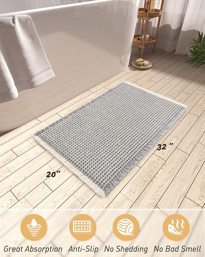 Upgraded Waffle Bath Mat, Super Absorbent Non Slip Bath Mats - Image 2