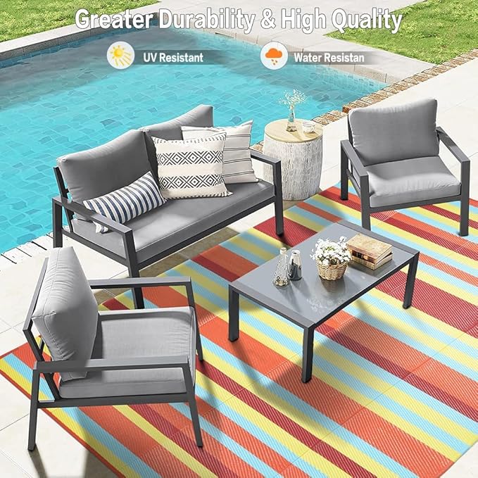 HUGEAR Outdoor Waterproof Rug 8'x10' Plastic Straw Rugs Washable Reversible - Image 4